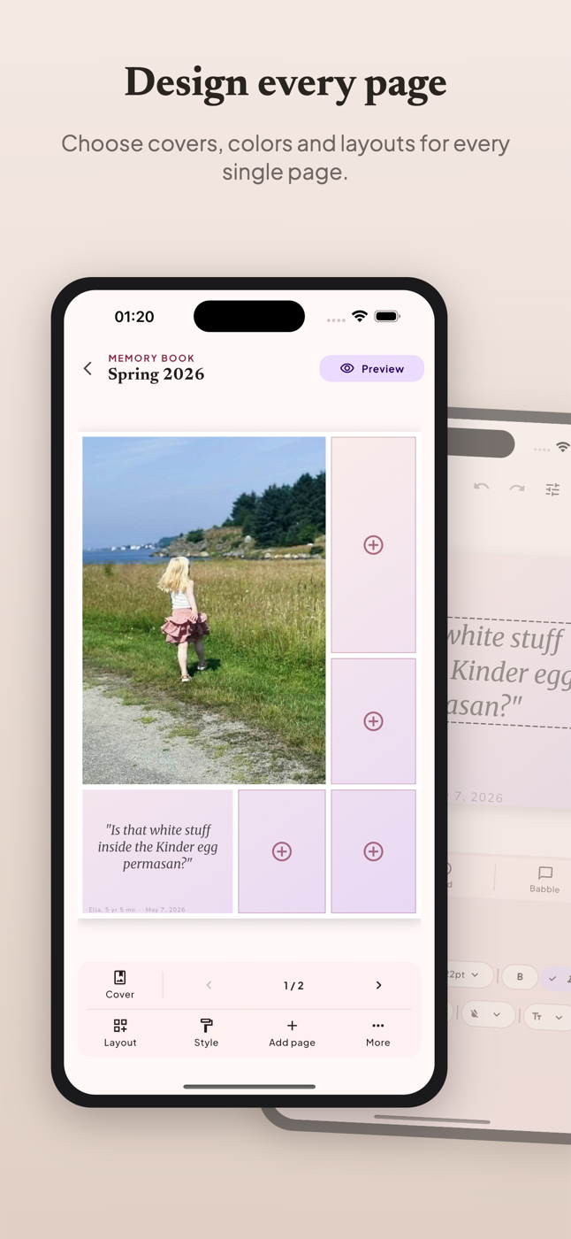 Babblemouth page editor for designing a memory book