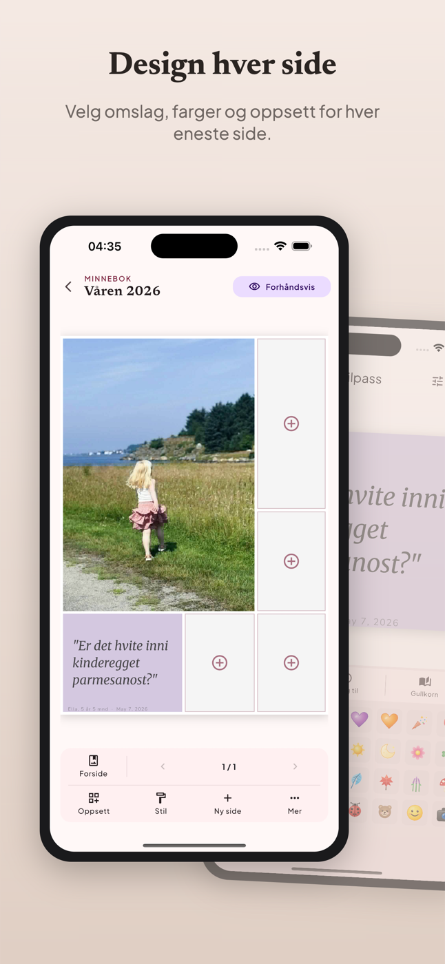 Barnemunn-sideeditor for å designe en minnebok